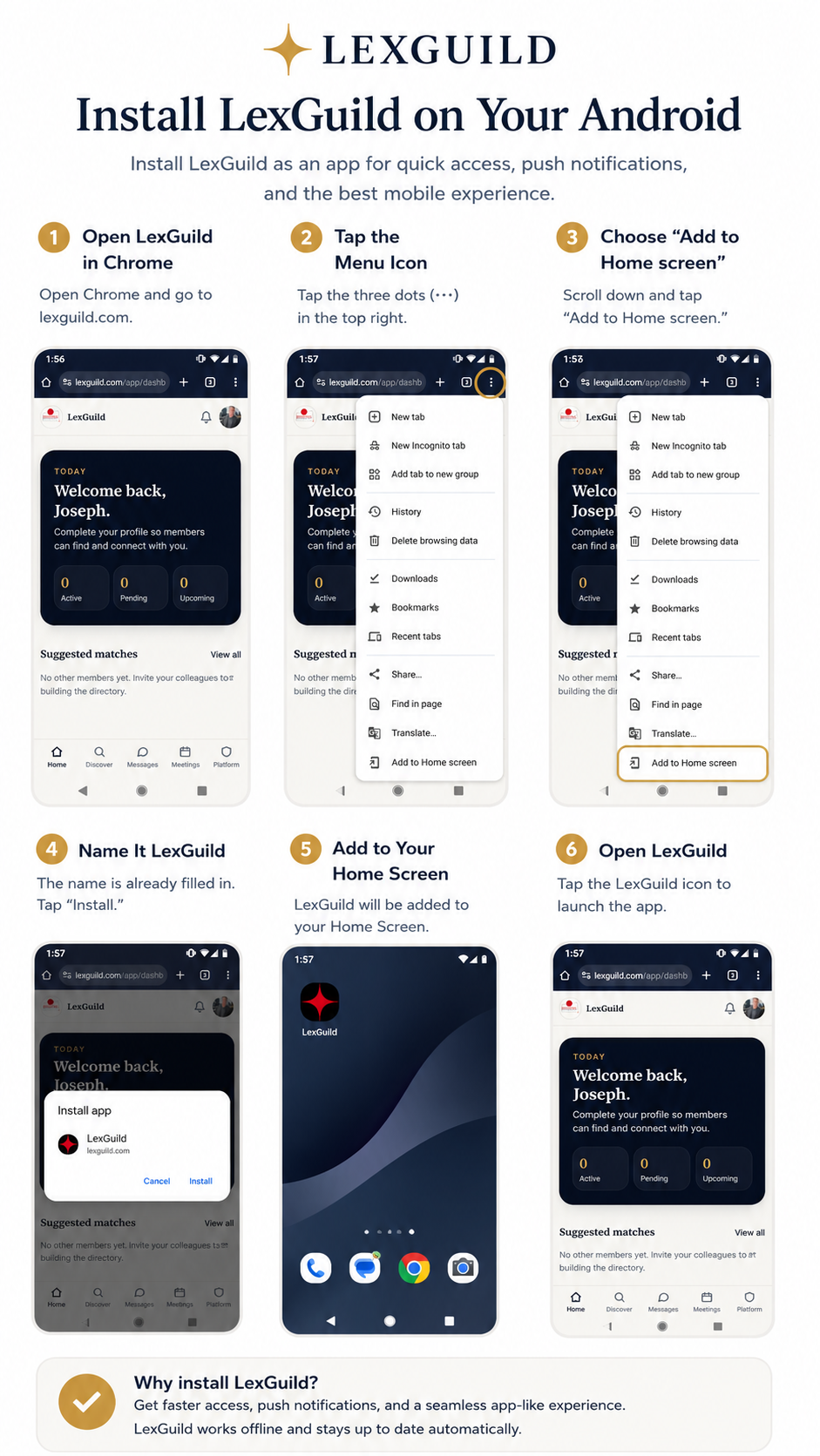 Install LexGuild on Android using Chrome — step-by-step screenshots