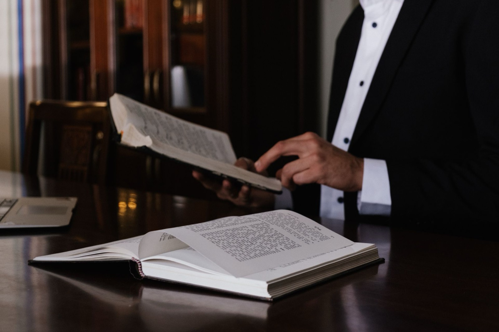 Attorney studying in a law library